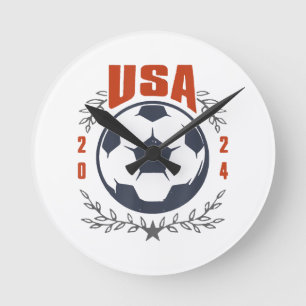 USA Fußballball 2024 Sterne & Lorbeerkranz Vintage Runde Wanduhr