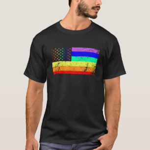 USA Gay Pride Flag Regenbogen Stars Line Gay LGBT T-Shirt