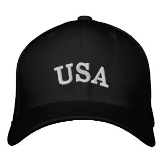 USA gebogene Varsity-Beschriftung weißer Text Bestickte Baseballkappe