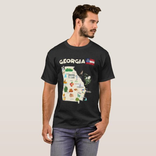 Usa Georgia Staat Travel Map Cities Flag Sehenswür T-Shirt (Vorne ganz)