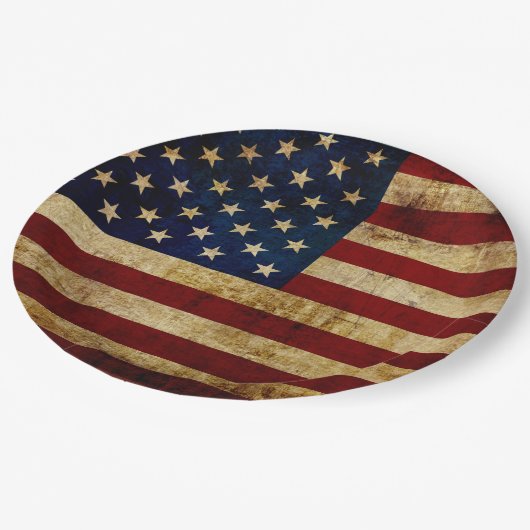 USA/gerundete Flagge Pappteller (Schrägansicht)