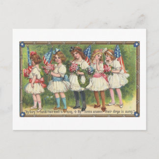 USA Girls mit Flaggen Vintag Americana Postkarte