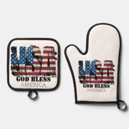 USA God Bless America Ofenhandschuh & Topflappen-Set