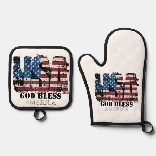 USA God Bless America Ofenhandschuh & Topflappen-Set (Vorderseite)