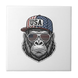 USA Gorilla Vintage Gravur Patriotisches T-Shirt D Fliese