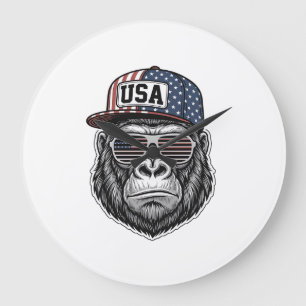 USA Gorilla Vintage Gravur Patriotisches T-Shirt D Große Wanduhr