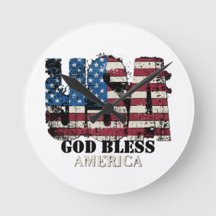 USA Gott segne Amerika Runde Wanduhr