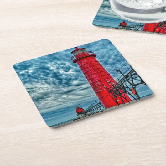 USA, Grand Haven, Michigan, Leuchtturm Rechteckiger Pappuntersetzer (angewinkelt)