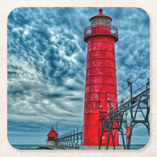 USA, Grand Haven, Michigan, Leuchtturm Rechteckiger Pappuntersetzer (Vorderseite)