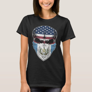 USA Guatemala Roots Guatemalan American Flag Skul T-Shirt