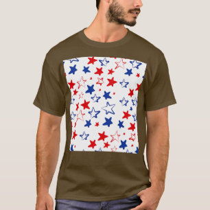 USA Handgezeichnetes Rot-Weiß-Blau-Sterne-Muster T-Shirt