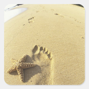 USA, Hawaii, Maui, Makena Beach, Fußabdruck und Quadratischer Aufkleber