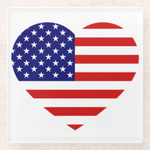 USA Heartflag Glass Untersetzer