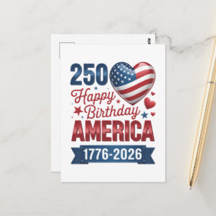 USA Hearts 1776 2026 4. Juli Postkarte