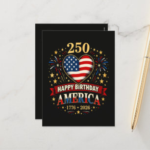 USA-Herzen 1776 2026 4. Juli Feiertagspostkarte