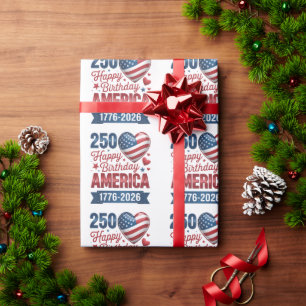 USA Herzen 1776 2026 4. Juli Geschenkpapier