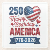 USA Herzen 1776 2026 4. Juli Glasuntersetzer (Vorderseite)