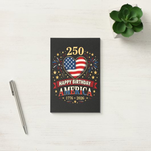 USA-Herzen 1776 2026 4. Juli Post-it Klebezettel (Büro)