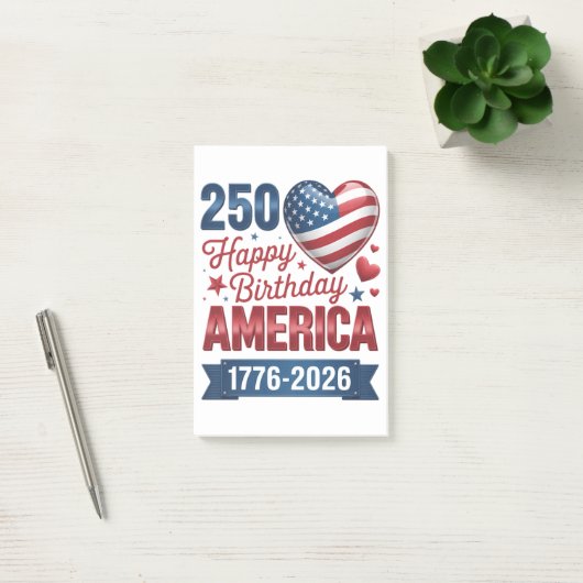 USA Herzen 1776 2026 4. Juli Post-it Klebezettel (Büro)