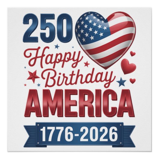 USA Herzen 1776 2026 4. Juli Poster (Vorderseite)