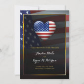 USA Herzenflagge | Goldrahmen | Hochzeit Einladung (Vorderseite)