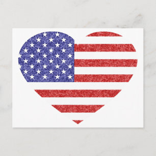 USA Herzenflagge Stars & Streifen im Crayon-Stil Postkarte