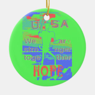 USA Hoffnung: Neon Lemon & Orange Art Keramik Ornament