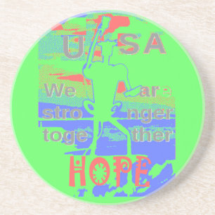 USA Hoffnung: Neon-Limonen- und Orange-Kunst Getränkeuntersetzer