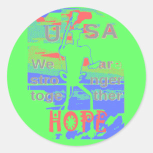 USA Hoffnung: Neon-Limonen- und Orange-Kunst Runder Aufkleber