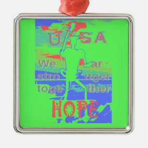 USA Hoffnung: Neon-Limonen- und Orange-Kunst Silbernes Ornament