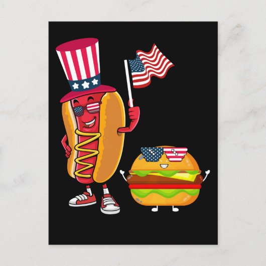 USA Hotdog Burger American Flag 4. Juli Postkarte (Vorderseite)