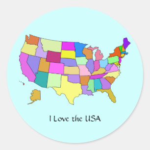 USA: I Liebe der USA, USA Staaten Map Runder Aufkleber