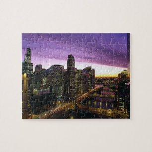 USA, IL, Chicago. Chicago Skyline und Fluss Puzzle