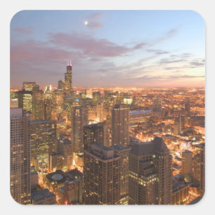 USA, Illinois, Chicago: Abend-Sicht auf den Loop Quadratischer Aufkleber
