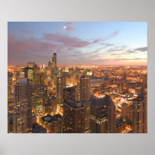 USA, Illinois, Chicago: Abend View The Loop Poster