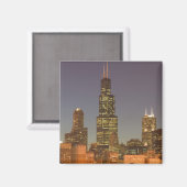 USA, Illinois, Chicago: City Skyline / Abend Magnet (Vorderseite/Rückseite)