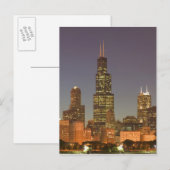 USA, Illinois, Chicago: City Skyline / Abend Postkarte (Vorne/Hinten)