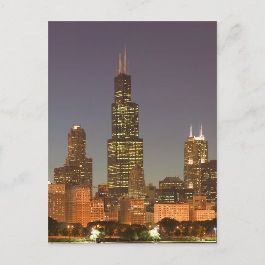 USA, Illinois, Chicago: City Skyline / Abend Postkarte (Vorderseite)