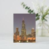 USA, Illinois, Chicago: City Skyline / Abend Postkarte (Stehend Vorderseite)