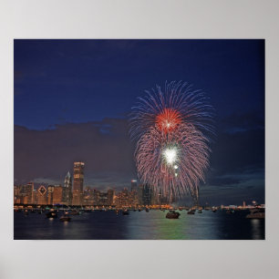 USA, Illinois, Chicago, Feuerwerk am Vierten Juli Poster