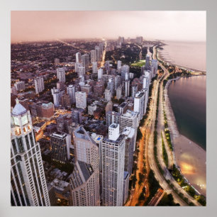 USA, Illinois, Chicago, Luftsicht auf den See Poster