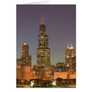 USA, Illinois, Chicago: Stadt-Skyline / Abend