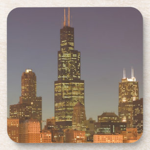 USA, Illinois, Chicago: Stadt-Skyline / Abend Getränkeuntersetzer