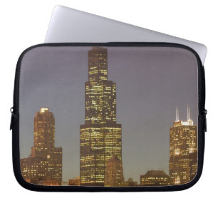 USA, Illinois, Chicago: Stadt-Skyline / Abend Laptopschutzhülle