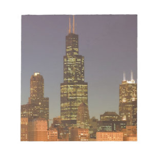 USA, Illinois, Chicago: Stadt-Skyline / Abend Notizblock