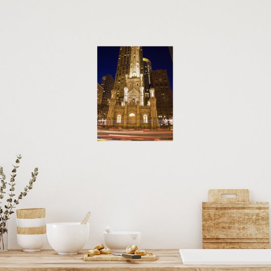 USA, Illinois, Chicago, Wasserturm beleuchtet Poster (Küche)