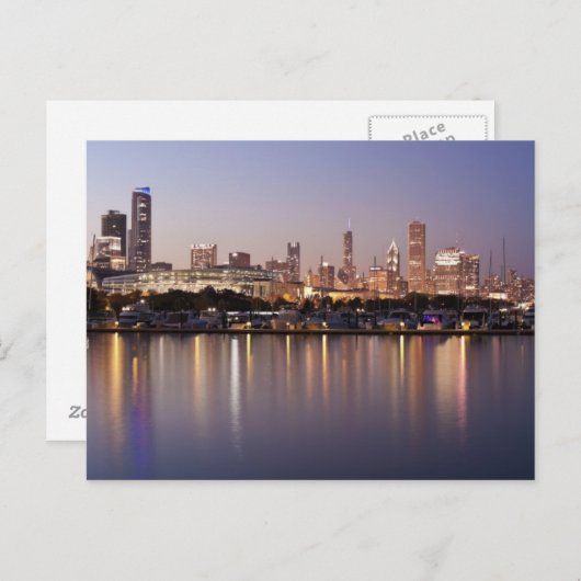 USA, Illinois, Skyline von Chicago bei Dämmerung Postkarte (Vorne/Hinten)