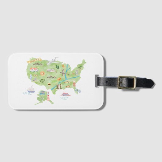 USA Illustrierte Karte Gepäckanhänger (Vorderseite (Horizontal))