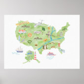 USA Illustrierte Karte Poster (Vorne)