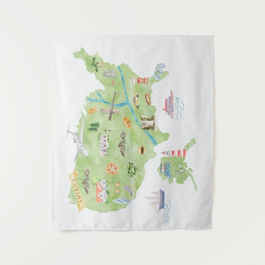 USA Illustrierte Karte Wandteppich (Vorderseite)